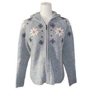 Eddie Bauer Wool Blend Hooded Cardigan Sweater | Sz L